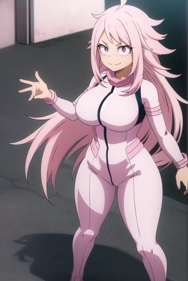 (8k, RAW photos, top quality, masterpiece: 1.2), (realistic, photorealistic: 1.37), (High Quality), (Ultra realistic), (High Details), (Face detail), (Shadow Detail), (Big breast : 1.5), 1 girl, solo, bangs, Blue eyes, Pink hair, hair ornament, long sleeves, hair between eyes, Long hair, Pink Lips, Blush, (Ultra Face Detailed), Pink Jacket, Pink Sport Long Pants, Long Legs, (Wide Hips), Candid, Hitori Gotou (Bochi The Rock), (Hand detailed), Fingers Detailed, full body, Paw Pose