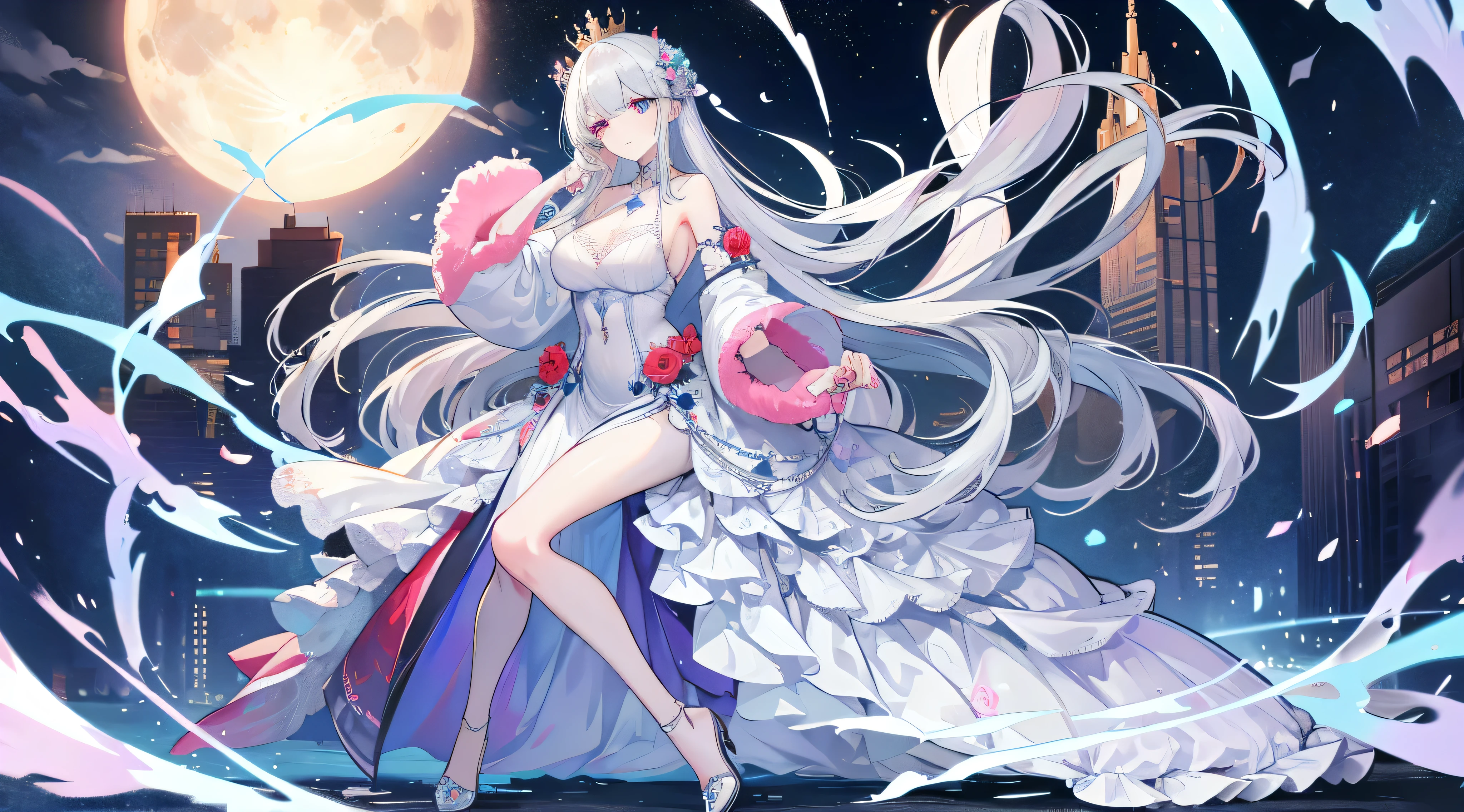 ((Anime Art Style)),(masutepiece),(Best Quality), (Super Detail),((Very delicate and beautiful)),(((Solo))),((Full body)),(((One princess in a voluminous full-length hoop skirt and a very gorgeous Lolita dress))),((Stand in the garden)),Long Train,(Glitter Gorgeous Gemstone Jewelry),Detailed face and eyes,Eyes Like Gems,cry,((Large amount of straight hair,Very voluminous、Very long straight hair)),((Colossal tits,Long Boobs)),cleavage,(gorgeous embroidery and lace),Gorgeous corsage,See-through,((Very gorgeous Lolita hair ornament)),Tiara adorned with glitter and very gorgeous jewels,ornate ruffles,Beautiful embroidery,(hoop skirt,crinoline),Flowers, Petals flow,((Dynamic Angle)),Looking at Viewer,((Full body))