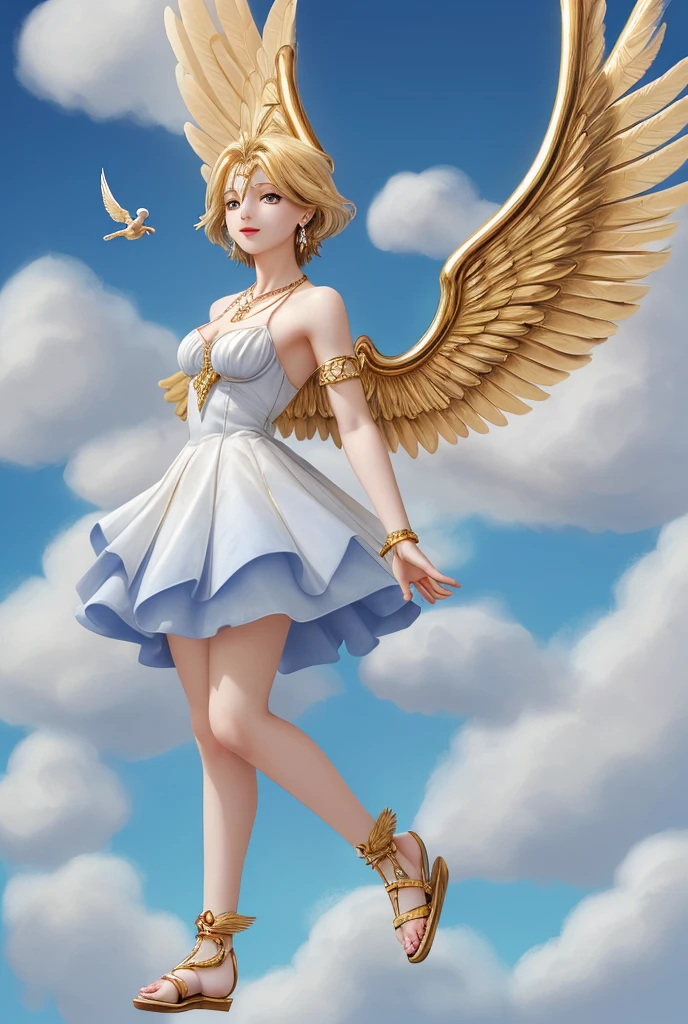 A meticulous 9-winged angel is performing a stunt in the air,Clouds drifting,Lightweight,Radiant,Blooms with a beautiful blue glow,Like a shooting star in the night sky。