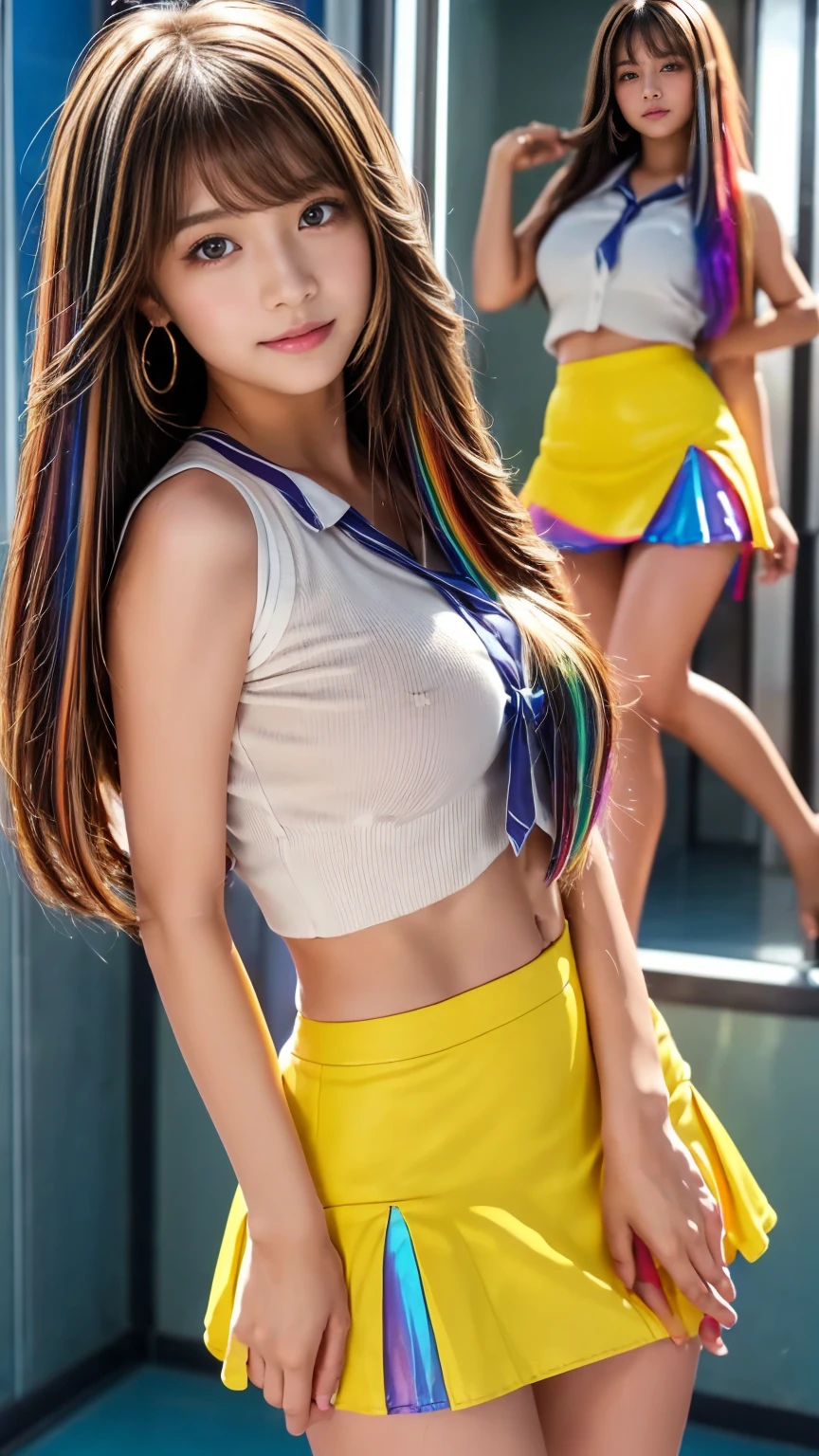 A phenomenal realistic RAW photo of {20yr old VinaSky), naughty smile, (straight|layered|long hair, long|straight bangs), wearing a {((cheerleader uniform, (halter-top: thin_nylon|nearly_see-through|skintight|tiny|crop-top, /team_name:SLUT/)/(pleated microskirt)/(sneakers) hair accessories))}, she’s a horny college coed, sitting provocatively, her legs spread wide open, facing the viewer, sitting on a stool beside the counter in a crowded coffee shop in West Palm Beach, looking at the viewer, sexually teasing the viewer, she’s begging the viewer to fuck her and impregnate her, (Braless, hard nipples, busty|upturned|big breasts, sexy makeup, lipstick, horny|sexually-aroused|lustful, ovulating, sticky|wet pussy)}, (iPhone live photo, 128MP, 10K candid picture, masterpiece_photorealism, epicrealism, realistic:1.5, photon mapping, subsurface scattering, intricately detailed, extremely detailed, highest-res, absurdres:2.0, ((from in front, from below, upskirt, wide-angle dynamic shot, full body photo)), nsfw, unreal_engine, frostbite_engine, onlyfans, candid porn, upskirt), ((dawn, perfect lighting)), (focused on the viewer, solo focus),