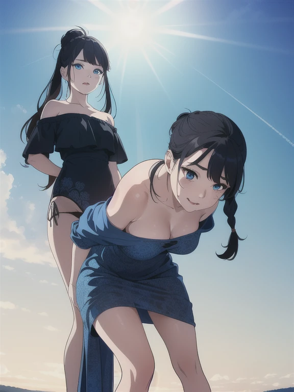 (((High resolution:1.5))), (((Very detailedな:1.5))), (((Three Girls:1.3))),((7Head to Body:1.3))、 (((beach,Outdoor、Midday light background)))、(((Happy expression))), (((smile:1.5)))、(((Beautiful and detailed eyes:1.3))), (((Very detailed))), (((Details face:1.5))), break ,sunny、(((collarbone:1.5))),(((off shoulder:1.3)))、(((Nude:1.5))),(((Very delicate body:1.3)))、(((Very flat chest:1.5)))、((Small waist))、Friendly atmosphere、(from side:1.1),((((Unique hairstyles:1.5))),