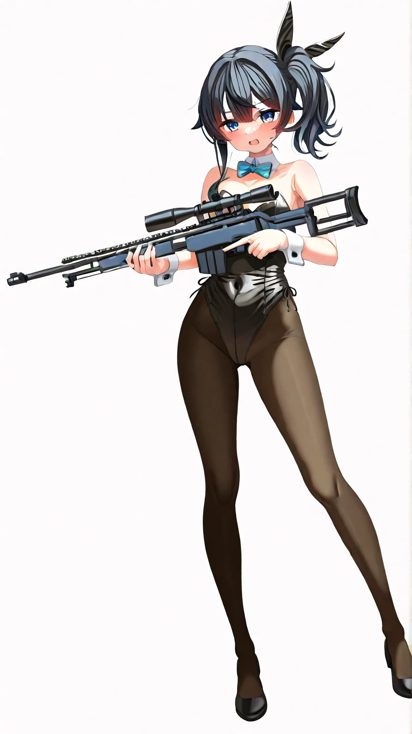 A woman in uniform with a gun and a bag, M4 SOPMOD II Girls Front, Girls Front style, exquisite details. Girl Front, From Girl Front, Ga Moe Yandere Grimdark, Gapmoe Yandere, Girl Frontier CG, With Rifle, Maple Story Gun Girl, Girl Frontier Universe, Yandere Intricate, Female Action Anime Girl, Shooting Stance, White Stockings, High Heeled Boots --auto