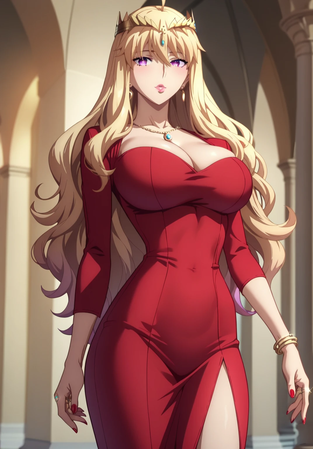 (cowboy shot), (masterpiece, best_quality, detailed, immaculate:1.3), epic, illustration,Anime Style
BREAK
ArtemisYJ,super long hair,Blonde Hair,
extremely detailed clothing fabric(Red dress) ,medium breast,cleavage,earrings ,
BREAK
(courtyard, garden, outdoors, gorgeous view)