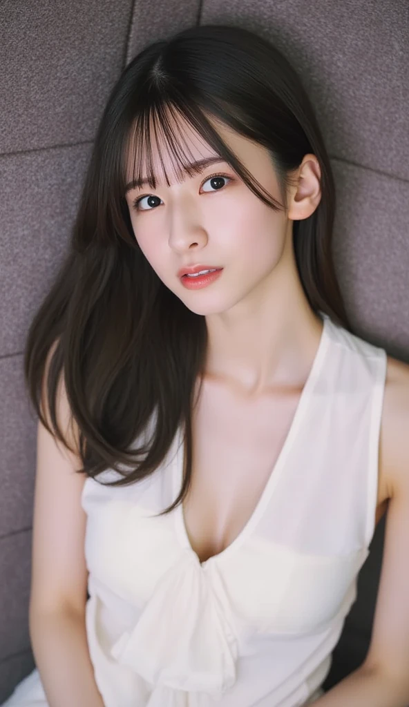 (RAW Photos: 1.2), (Realistic: 1.4), (highest quality: 1.4), Ultra-high resolution, (Fine Eyes),Nude Photos,Full body photo、Gravure photo,1. High school girl,(Large Breasts),You can see the chest、Black Hair,((White gathered blouse、pastel cardigan)),Bright Eyes,Blushing,smile,Highly detailed face and skin texture, Healthy Skin,(Beach),8K resolution