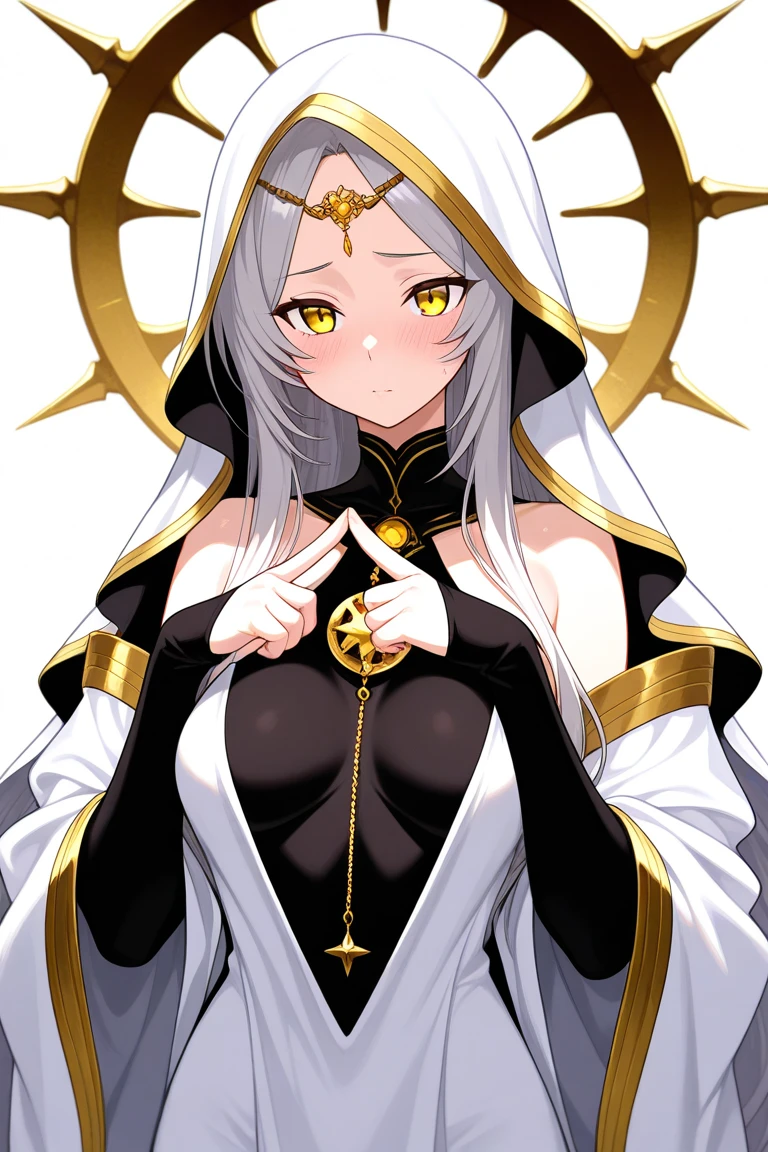Full Body, Silver-haired young girl, golden eyes, angelic body and face, and black high school uniform dress with a mini skirt, holding a katana, wear a cloak, shield, and golden circlet, sitting on the throne of golden light, red crimson wings, sunrise, and high rise building background scene, the magic circle with a diamond star, innocent smile, stable diffusion v5, anime style v3, lora style v5, dynamic, image enhance, dream shape, vibrant, realistic face, 32k resolution, upscale, sharp focus, best quality, masterpiece, ghostmix, flat color, flat light.