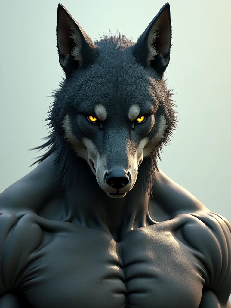 A muscular dogman, highly detailed portrait, beautiful detailed eyes, beautiful detailed lips, extremely detailed face and features, sharp focus, hyper realistic, 3d render, dramatic lighting, chiaroscuro, cinematic, fantasy, dark, moody, brooding, intense expression