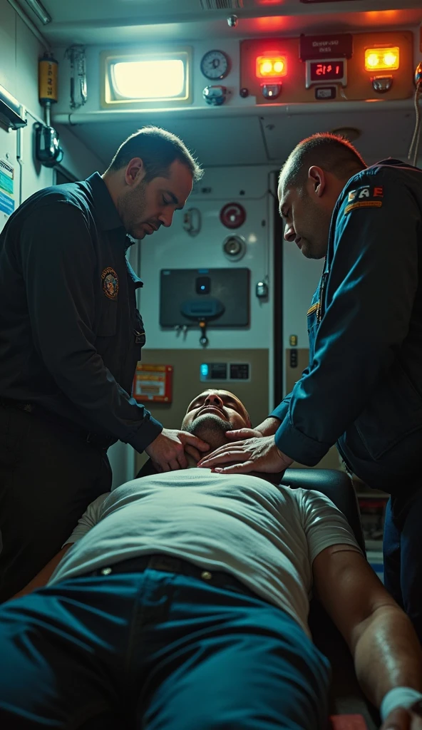 Young Man with injurys on stretcher in ambulance 