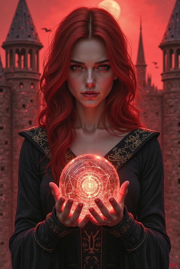 simple dark magical background , horror scene , beautiful female devil , red magical glowing eyes , magical reddish glowing little orb in two hand at once , female devil staring at orb , dark big wings , ultra detailed face , (ultra detailed scene) , (ultra detailed orb) , (ultra beautiful face) , (ultra detailed hands) , (ultra detailed wings)  blood splashed on body, pale face , dark red lip , black underwear , shaped body , red magic around her , magic twirling around, ，Camel toes，thin gap