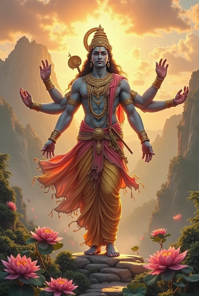 Lord Vishnu in multi armed
form with Indian flag 
