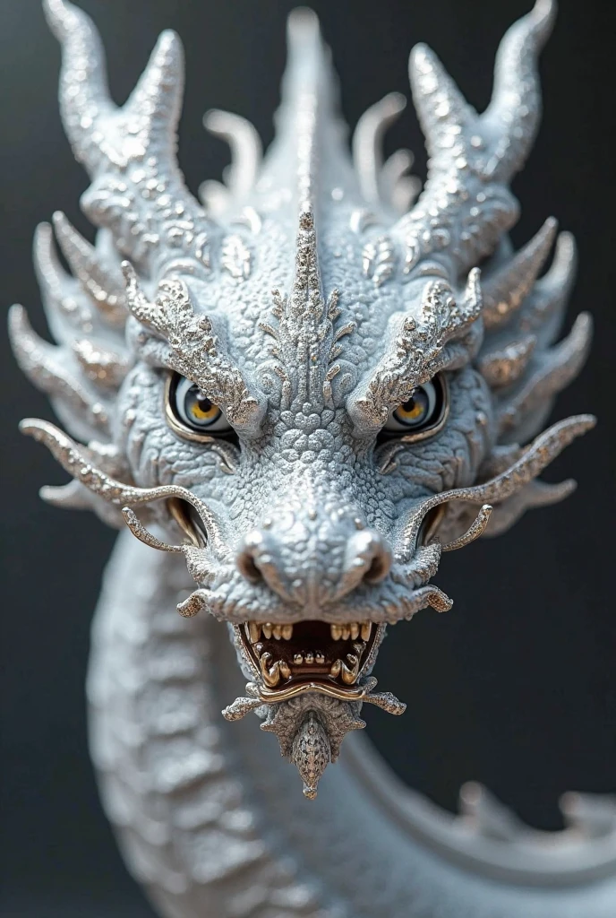 a white dragon,fantastical creature,detailed dragon portrait,intricate dragon scales,piercing dragon eyes,dragon wings spread,dramatic lighting,atmospheric background,dramatic composition,fantasy art