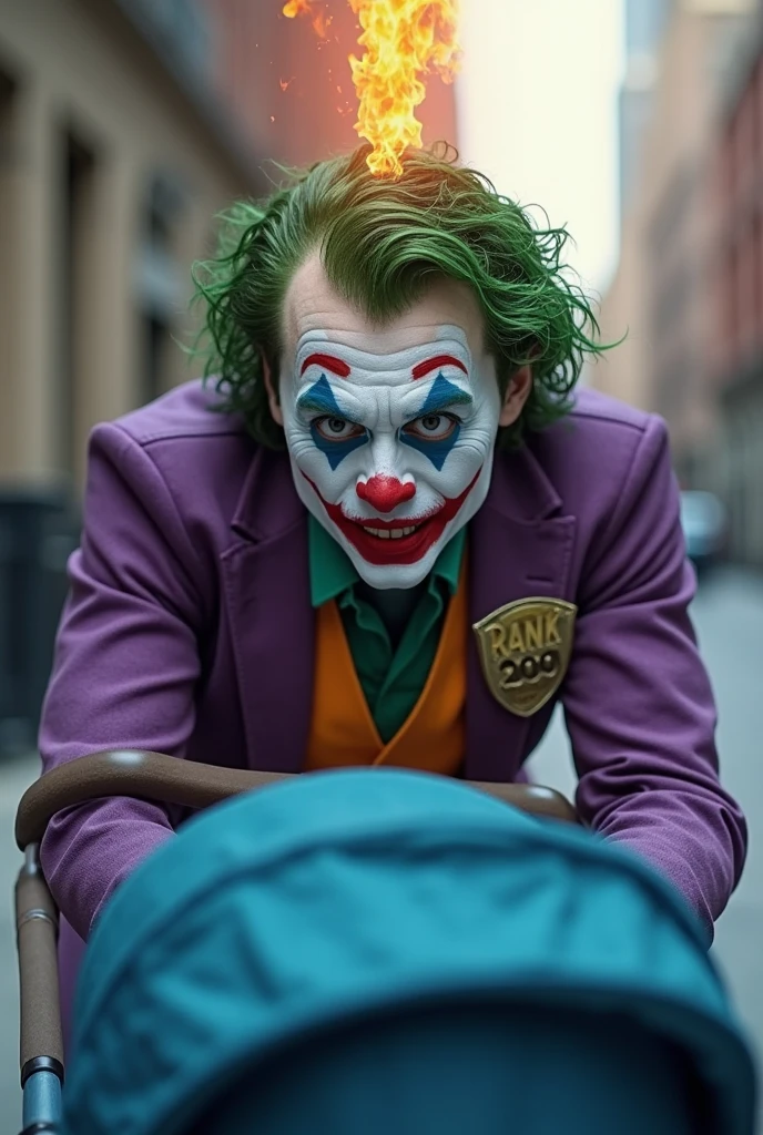 (masterpiece, best quality:1.3), 1boy, clown, joker, clown nose, evil smile, (holding stuffed toy:1.2), squatting, newspaper background, <lora:Newspaper:1>,