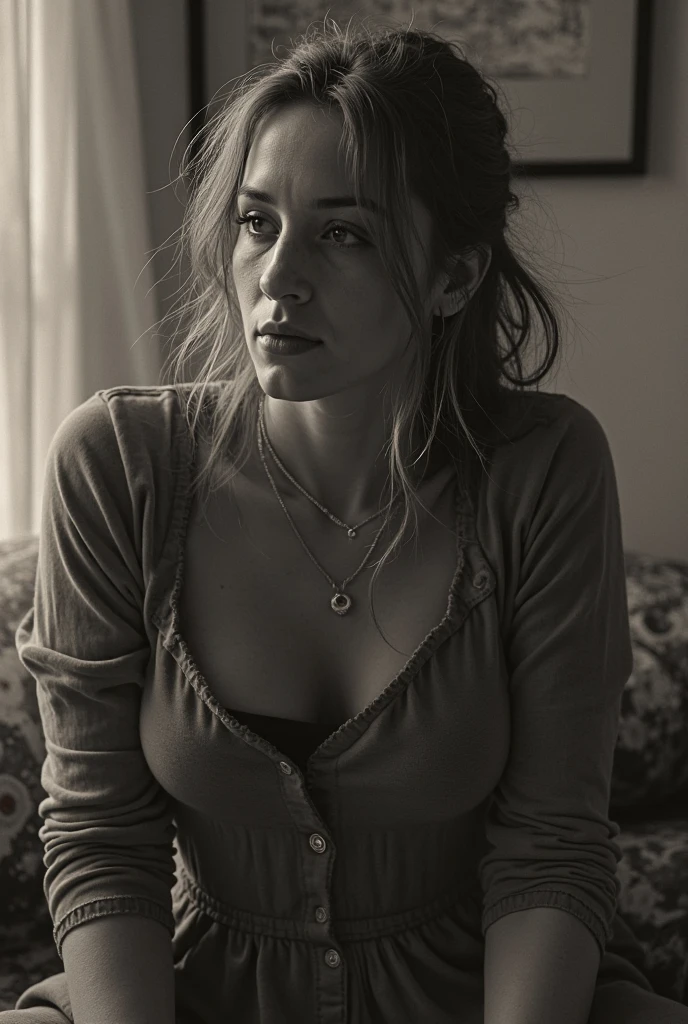 Woman, many freckles, sad
