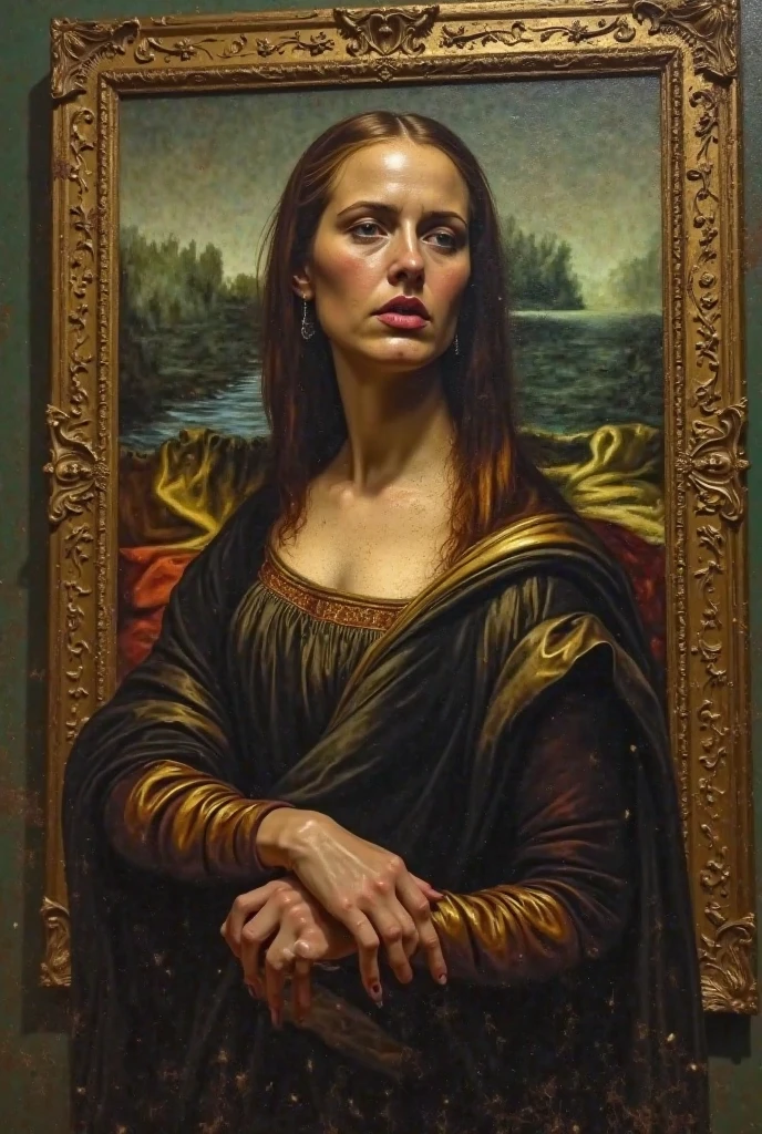 a young witch with demons arround her. oil on canvas caravaggio style