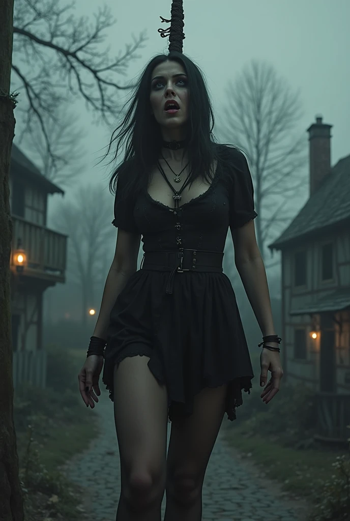 crie uma mulher linda, mulher perfeito, mulher jovem, mulher qualidade extrema, vestindo um vestido curto, grande decote nos seios, decote nas coxas, gothic style short dress, gothic sexy dress, cabelos ruivos claro, cabelos curto ruivo claro, magic wand in hands, cenario de orros, cenario macabro, terror, cenario bruxaria, muito sangue, sangue, horror movie lighting, alta qualidade, 4k,8k, ultra realista, melhor qualidade de imagem.