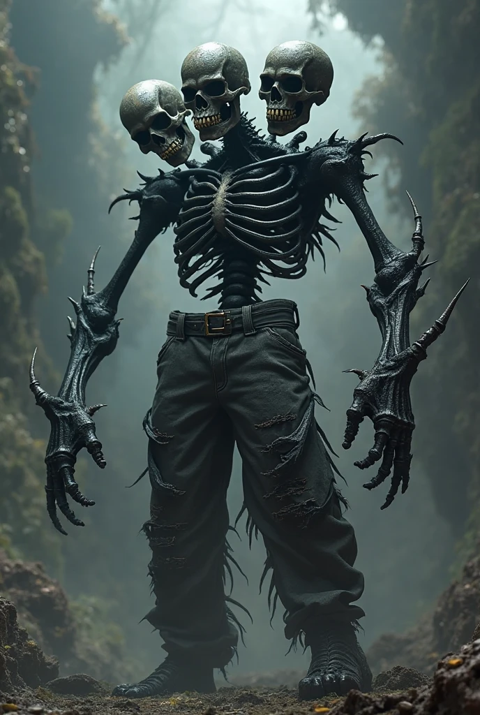 A nightmarish humanoid monster with a face and body that trigger tryphophobia, covered in barnacles, emanating an eldritch horror. It has writhing spikes, skeletal details, skinny and devoid of skin.