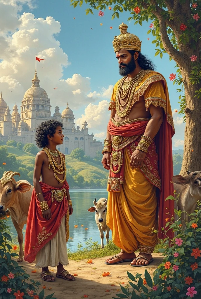 Shivaji Maharaj , wearing light orange white cloth age 10 years old , wearing talwar in hand , akhnad bharta map in background