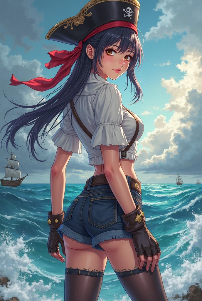 Almost completely naked anime pirate girl