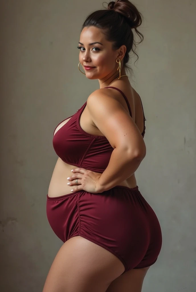 (Thirty year old) chubby woman ,out of shape, standing in the heavy rain, fat belly, zaftig figure, voluptuous curves, tighttop, thicc, cleavage_cutout, she is wearing high heels sandals, she has a jiggly fat round belly her belly hanging over her panties, tight attire, high heels sandals, she has love handles, she has massive heavy breasts resting on her belly, wearing a (long bright red dress:1.2), beautiful legs, (soaked hair:1.2), dreamy photo, dramatic pose, looking straight at camera, soft expression, flirty, slight smile, dark city landscape, crowd of dark strangers, misty, andre kohn, Canon, (Detailed features::1.2), real life. Hayley Atwell, intricate, 8k, highly detailed, (extremely detailed CG unity 8k wallpaper), ((square jaw)), (well defined jaw), (downturned lips), (detailed anatomy), Hyperrealistic full shot body image, trending on CGSociety, Intricate, High Detail, Sharp focus, dramatic, volumetric lighting, digital painting, intense, modelshoot style, (extremely detailed CG unity 8k wallpaper), full shot body photo of the most beautiful artwork in the world, pearl skin, professional majestic oil painting by Ed Blinkey, Atey Ghailan, Studio Ghibli, by Jeremy Mann, Greg Manchess, Antonio Moro, trending on ArtStation, photorealistic painting art by midjourney and greg Rutkowski