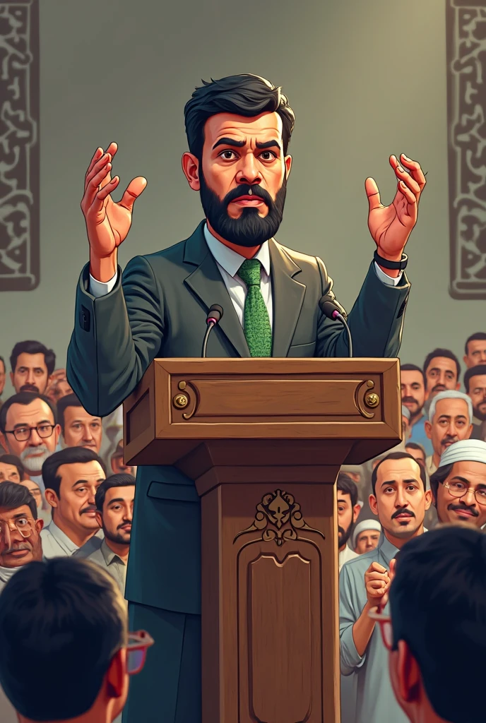 Allah Akbar is written in Arabic in front of the scales and the judge's gavel in the court room but no judge