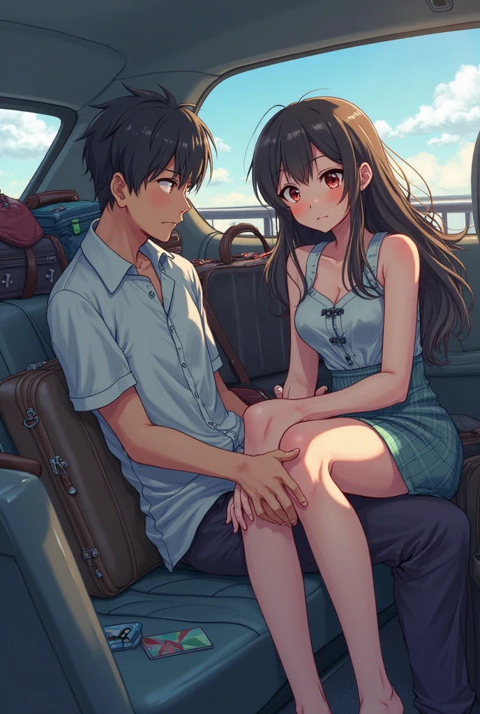 2person ,1girl, Grab 1boy's arm,Press to the chest,Blue Hair, Twin tails, Hair between the eyes, hair bow, eyebrows visible through hair,nipple, , {{{man hand on breasts,}}},, orgasm, portrait, best quality, very aesthetic,
