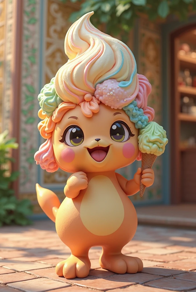 There is a cartoon character sitting on a table, pastel, macaron, clay rendering, 3D smallest pet shop cat, 3d clay rendering, 3d clay rendering, Zbrush engraving color, 3d smallest pet shop, 3d smallest pet shop animal, 3d smallest pet shop animal, clay model, stylized to 3d rendering, color zbrush rendering