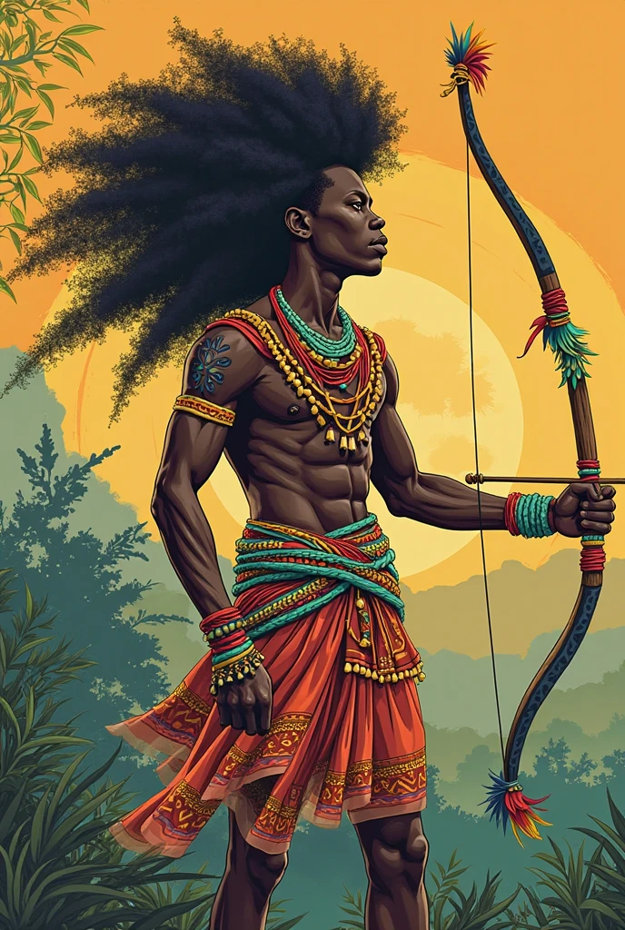 Oxossi with bow and arrow in white and black