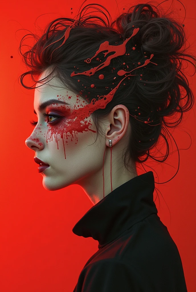 high-tech Create a, vibrante, angular self-portrait that is distorted ...