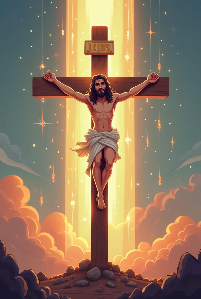 Bloody Christ on the cross anime style