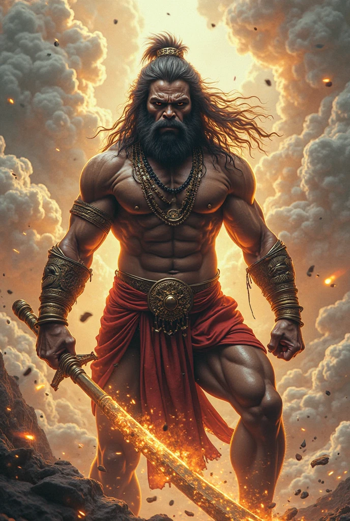 Generate bajrang bali best image in color:red&black in best bulk body another one