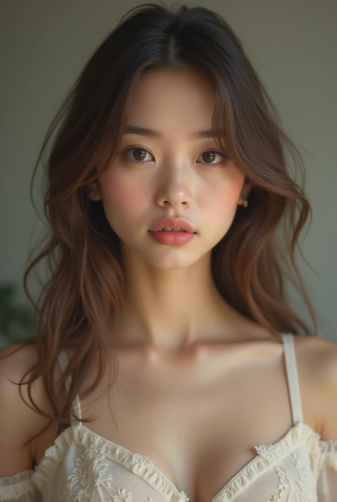 raw photo, 1young girl, kawaii, 18yo, brown eyes, extremely detailed eye and face, fair skin, lace cute bra, beautiful breasts, upper body, Best Quality, highly detailed, High-definition raw color photos, professional photograpy, Realistic portrait,