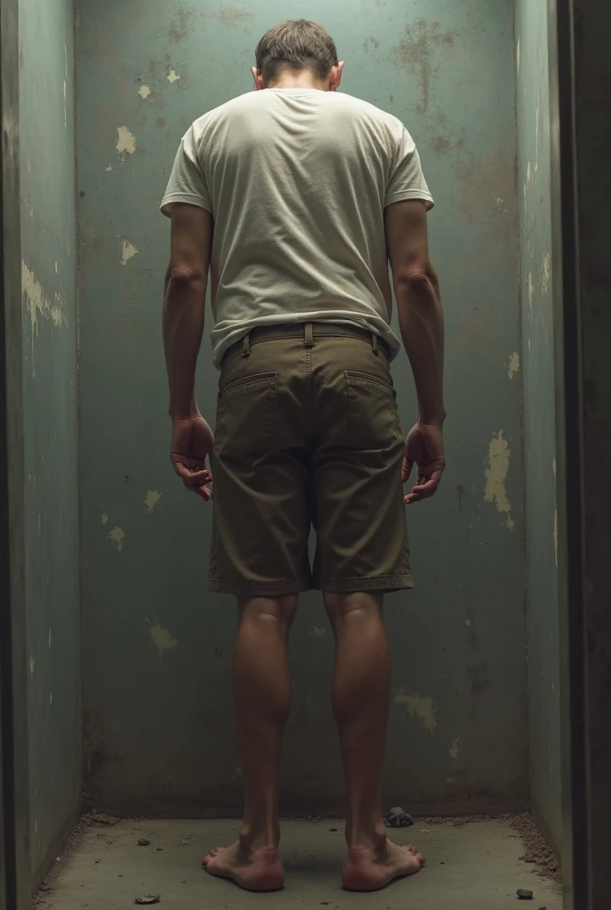 A teenager climbing a staircase naked from behind German