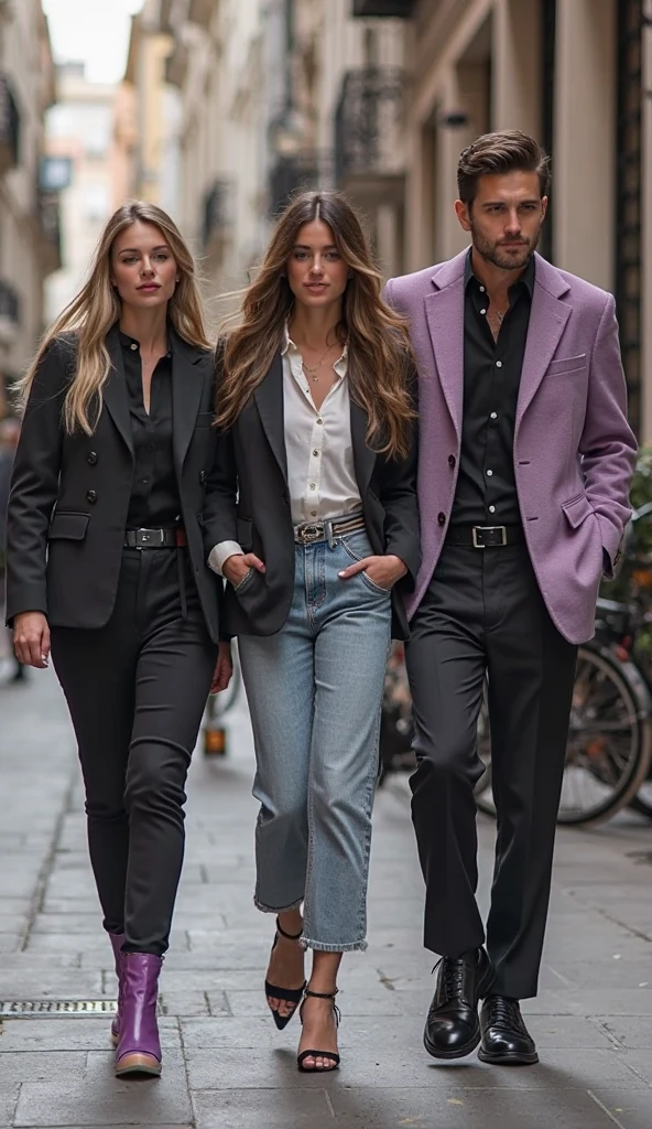 a handsome man, neat short cropped hair. wearing a cool suit, with a beautiful woman with long hair with him. they wear casual, elegant and fashionable clothes. they shape their fingers into a heart shape. with pink leaves scattered behind them, Behind them you can see the Eiffel Tower, full body pose, white shoes, full HD reality high detail quality
