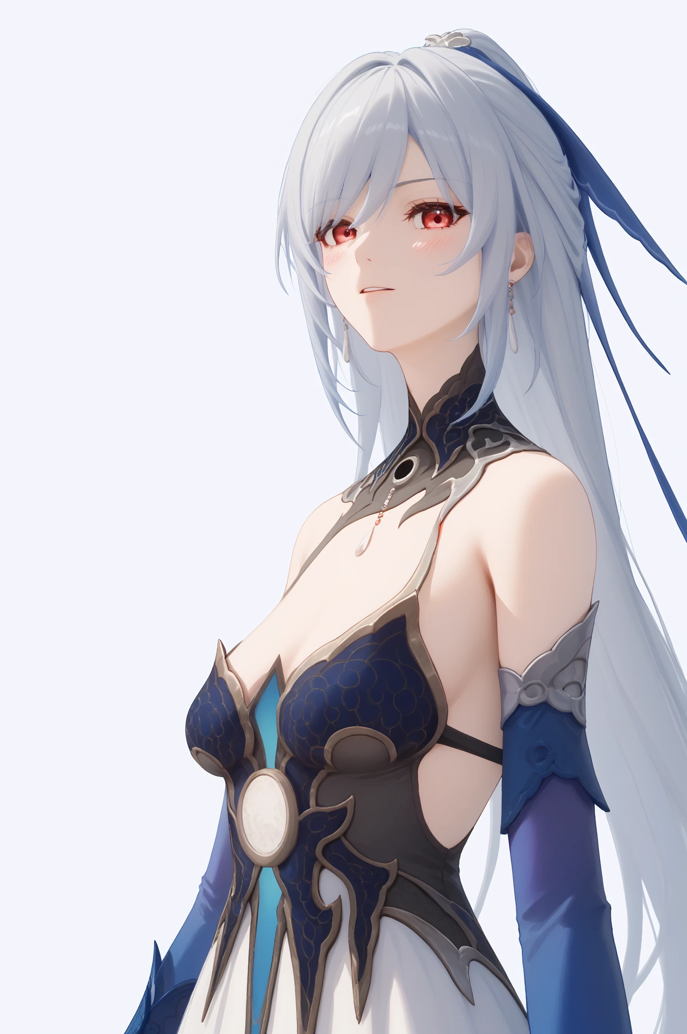 ((8K resolution))、((highest quality))、((masterpiece))、((Super detailed))((((dramatic))), (anatomically correct)、Depth of object being written、look at the camera、((JingliuV5))front、eight-headed body、 toned arms, long and thin legs, pale skin、stir up、half closed eyes / Bad mood 、tattoo、(theme、whole body:1.1), white background