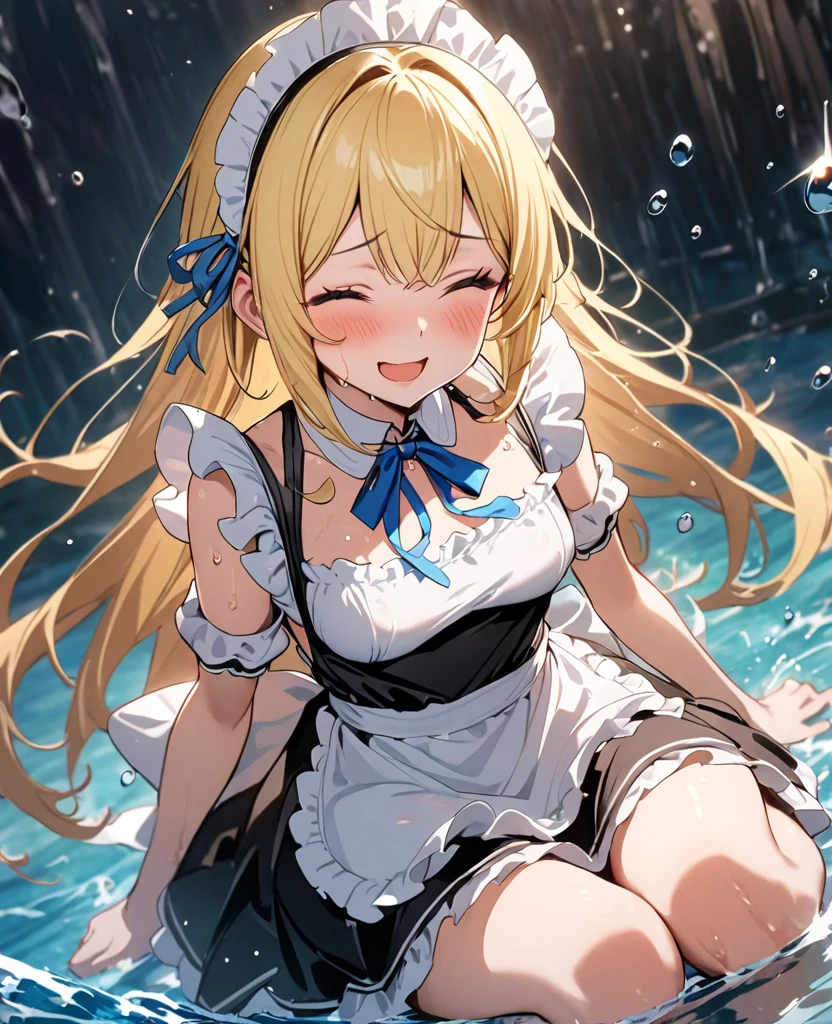 ((Super best quality)), (Highest quality), ((Attention to detail)), ((Detailed fingers))
Maid clothes, White apron, Headband, (Fashionable clothes)
Gothic Dress, ribbon, Maid clothes, (白と黒のMaid clothes), (Maid clothes, Normal collar, Classic, Short sleeve, スカートLong)
((Even my clothes are wet 1.1)), ((Even my clothes are soaked in water)), (Water drop 1.1), Soaking wet, ((Deep water depth)), ((Deeply immersed)), In the water, Undersea Blonde, Blue Eyes, Cat ear, cute, Naughty, The best smile, Water droplets all over the body((全身にWater drop 1.1)), Long, Water drops on my arms, Water drips from the clothes, Small breasts, Less exposure, Floating offshore, The clothes are sinking, Submersion, diving, diving, Pose with outstretched hands, It's fluffy,