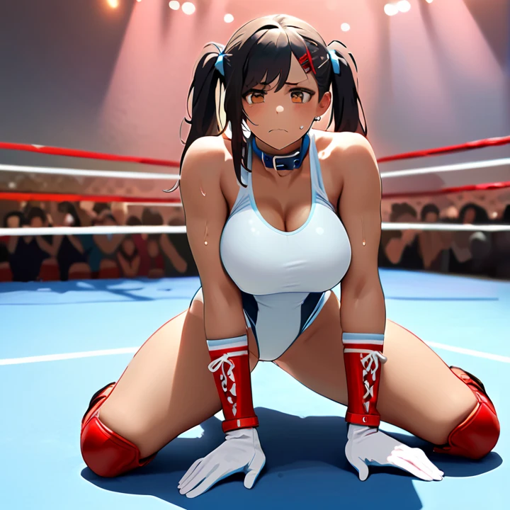 individual,Beauty,boxing gloves,Knee socks,sport underwear,sexy,Big breasts,long legs,cleavage,Boxing ring,sweating,8k,Super detailed,high quality,long hair,Cat ear,nipple