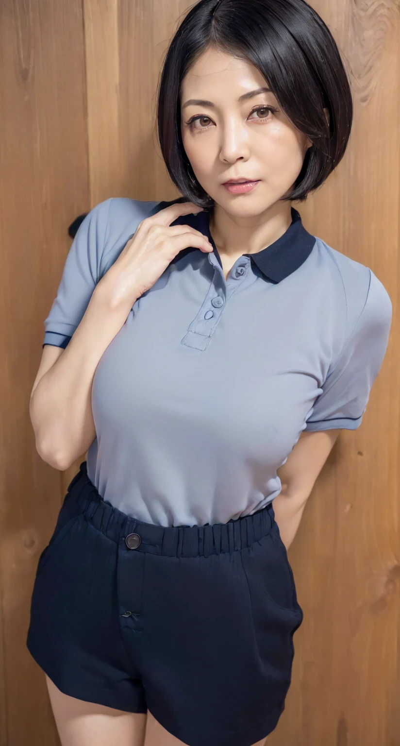 polo shirt、pantyhose/stockings、pendant、nsfw,revealing