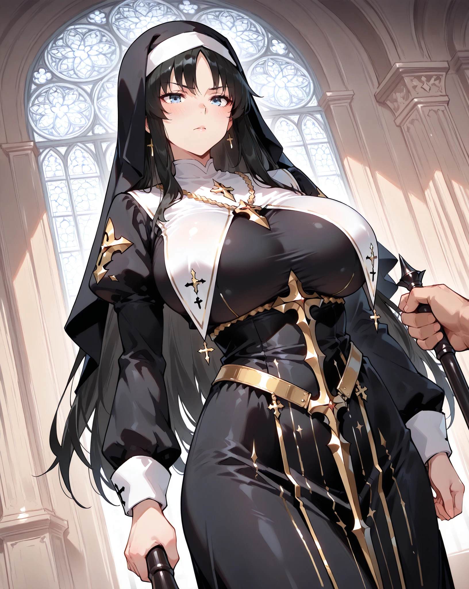 (masterpiece, Highest quality, Highest quality, Official Art, beautifully、aesthetic:1.2), (One girl), Very detailed, (Fractal Art:1.3), colorful, Most detailed, Perfect Face, whole body, High resolution, Big Breasts, (pray:1.3), (White cloak Golden Line:1.2), church, (Streaks of Light), Impressive visuals, (Dynamic stripes, Light trail:1.2), Vibrant colors, {{A demon who took the face off a praying girl and disguised himself as a girl}},