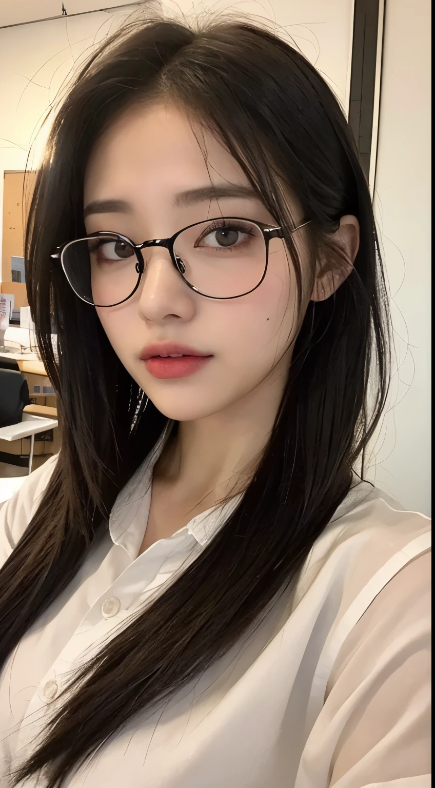 ((best quality)), ((masterpiece)), (detailed), perfect face uma mulher de 20 anos, cabelos longos, dark brown hair color Wears prescription glasses dark eye color girl passionate about mathematics