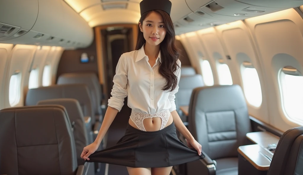 (8K high image quality), (top-quality), (RAW image quality),(masutepiece:1.2), (Realistic), (Photorealistic:1.37), ,largeeyes,long eyelasher,(Live-action realistic style),Photorealistic light and shadow,Clear facial features,,Fair skin, ),(The Ultimate Face,Extraordinary beauty),Best portraits, 1-girl,Beautiful detailed eyes,highlydetailed skin,(Beautiful face with double eyelids), (Realism: 1.4),((fullbody image)) ,delicate and beautiful face,,Women around 30 years old,(Beautiful Face 1.4),straight hair length,,(lipsticks,Lame around the eyes,earring beautiful),((Shot on an airplane)),(Stewardess uniform,)),,(Stewardess in uniform),,(3/4 Length),Shoot head-on,,Close-range shooting,,(((Show your audience your best smile))),((sit with your legs apart on an airplane seat,Open your legs and show me your pure white panties....)),The navel is visible,Navel exposure,(((Always face the viewer))),(Please face the viewer and spread your legs apart....),Bra is slightly exposed,My legs are wide open,(Please open your legs wide for the camera),((Please open your legs wide and show me your crotch..))
