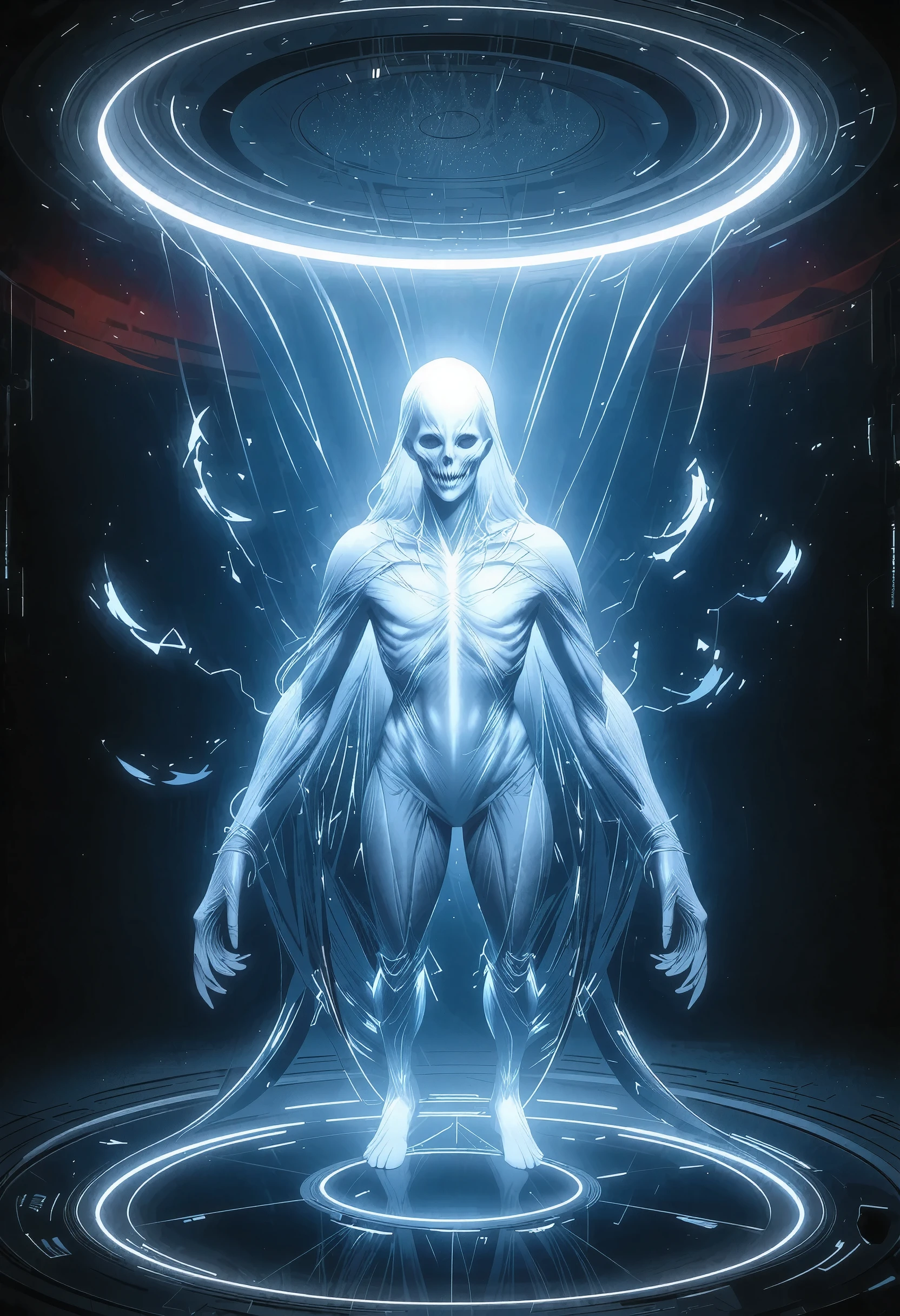 hologram extraterrestrial、A translucent predator-type monster with a blue semi-luminescence