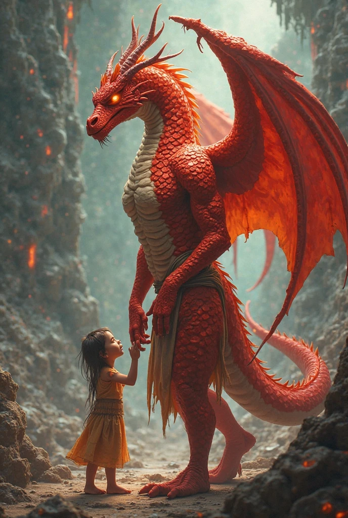 Giant evil dragon holding a human baby