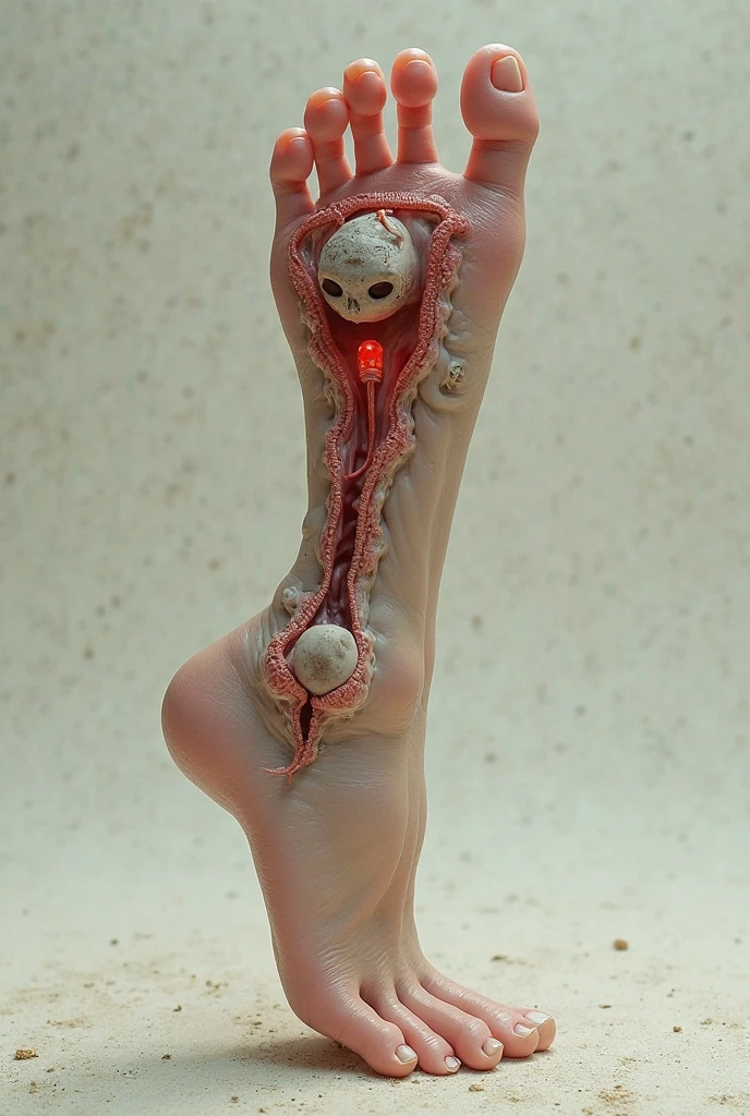 Image of woman's feet soles With penises on her feet