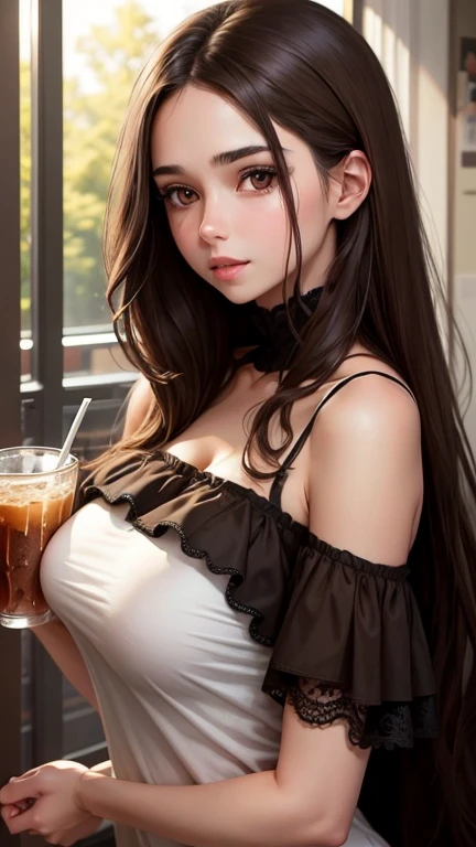 (masterpiece:1.2), (best quality:1.2), (extremely detailed:1.2), (extremely detailed face), (photorealistic:1.2), (ultra detailed), 1girl, 1boy, cowboy shot, dim lighting 
 <lora:EDB-000010:0.95>, downblouse, extended downblouse, (black sweater), off-shoulder sweater, long blue jeans, 
muscular, slim and petite body, medium boobs, long hair, ([light orange | brown] hair), (full body:1.2), looking at viewer,blush, smiling, alcohol beverage on the counter, (sitting across the kitchen counter:1.2), in the kitchen, night time,