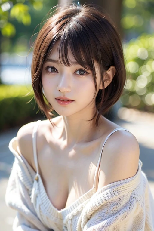 Tabletop, highest quality, 8k, 8--old,ng Face,RAW Photos, Absurd, Award-winning portrait, smile, alone, (night:1.8), Idol's face, Delicate girl,Delicate body, Upper Body, Digital SLR, View Viewer, Frank, Sophisticated,Thin arms, The body is thin,Stroking the shoulder,Professional Lighting, Film Grain, chromatic aberration, (Eye and facial details:1.0), (Doctor:1.1) , Close your mouth , Black-haired , shortcut,Bans,drooping eyes , Moderately large breasts,valley,Knitted Products,White knitwear,texture,Too much exposure,shoulders protruding,Drop shoulder,I can see your chest,