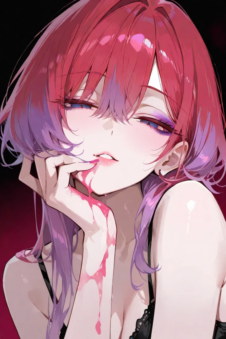 anime girl with pink hair and sunglasses posing for a picture, seductive anime girl, gapmoe yandere grimdark, portrait gapmoe yandere grimdark, gapmoe yandere, (anime girl), demon anime girl, kurisu makise, anime moe artstyle, yandere, yandere. tall, attractive anime girl, hana yata, ”beautiful anime woman