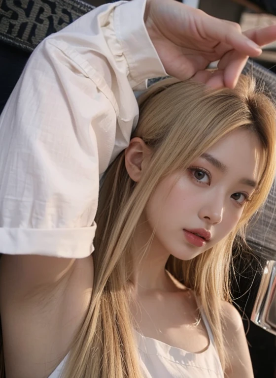 Araffe chica con el pelo largo sentada en una silla con una camisa a rayas rojas y blancas, Parque Roseanne de Blackpink, korean idol, Jossi de Blackpink, Chica coreana, Retrato de Jossi de Blackpink, cl, bbwchan, Hermosa mujer surcoreana, heonhwa choe, sakimichan, Hermosa Delfina, jaeyeon nam, terciopelo rojo