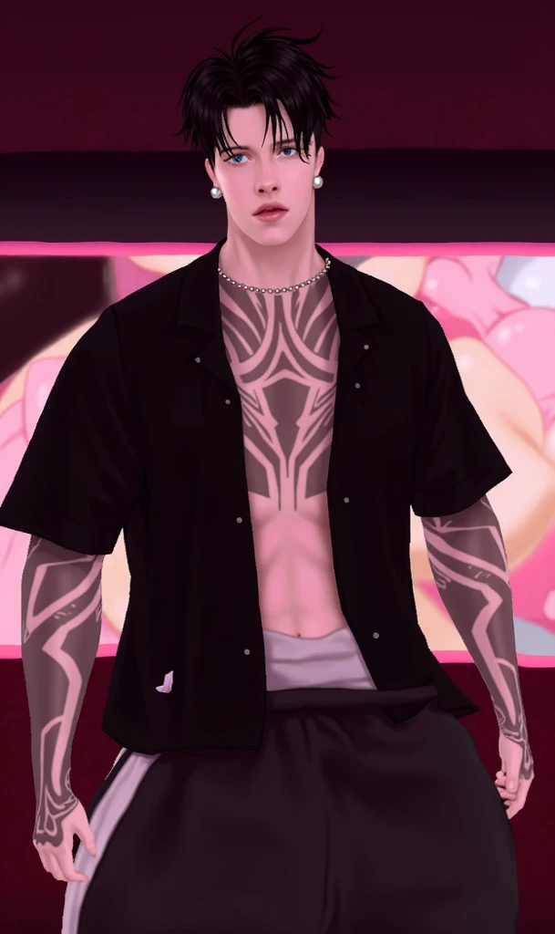 A muscular man，(((((The man was not wearing a shirt，Only a pair of transparent white thongs was worn。The structural shape of the internal glans and testicles is revealed，whole body display，)))))，Dynamic posture，Clear tattoos，The face of an Asian supermodel，Ultra-avant-garde style，Exaggerated perspective surreal art，Shock instantly，Strong contrast, sharp focus, high image quality，Cinematic lighting Epic lighting，low-saturation，Realistic HDR, 8kHD-ar2:3-NI5 Expressive - S180，No clothes and no pants，did not wear panties，varicosity，The pink glans is plump and swollen，extreme detail portrayal，Perfect body shape face shape。8K Ultra HD picture quality，The whole body is displayed on the front，facing to audience。A masterpiece，Big thick, firm and erect