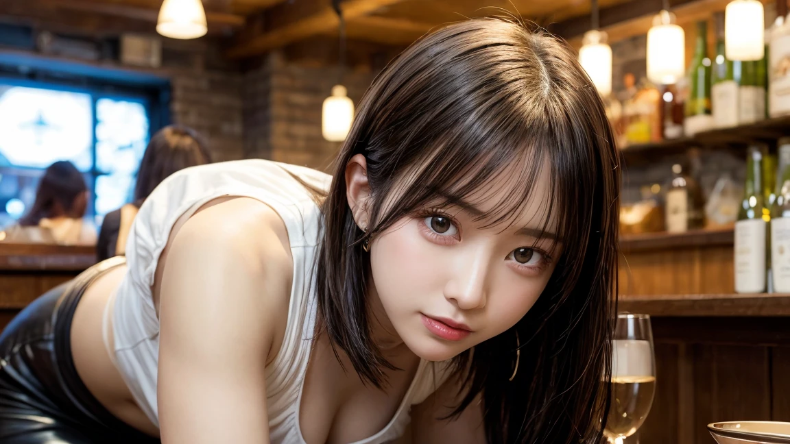 One beautiful girl, Very beautiful detailed face、 Symmetrical black eyes), Hime cut hair, (Beautiful Face:1.2), high quality, Realistic, Very detailed CG unified 8k dendenden wallpaper, Very detailed, High resolutionの生のカラー写真, Professional photography, Realistic portrait, Cinematic Light, Beautiful details, Super detailed, Attention to detail, Depth of written boundary, Semi-long hair、(Thighs Thighs Thighs Thighs、Beautiful feet)、barefoot、 Very beautiful detailed face, (KPOP idol faces),(最high quality, 4K, 8k, High resolution, Tabletop:1.2), Super detailed, (Realistic, Realistic, Photorealistic:1.37), (Beautiful details eyes, Beautiful details lips, Very detailed目と顔), (big , Super huge , Attractive body), ((Black leather clothing、Long black leather coat)),(Long black straight hair, Shiny Hair, Shiny skin), (Holding a weapon in hand)、((Sharp Eyed Night Cyberpunk City)、(pointing weapon at the viewer)、(Midnight City)、Midnight City、leather thimble gloves、dark、(Holding a sword)、(Assassin's Clothing)