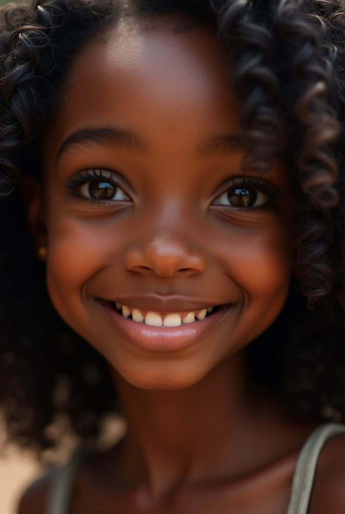 ultra-realistic image, (close-up of the face of a beautiful girl 5 years old, black:1.3 with braids in her afro hair, white flowers in the hair, graceful smile:1.2, cheerful, deep happiness, intense lighting:1.3 and super detailed, )"