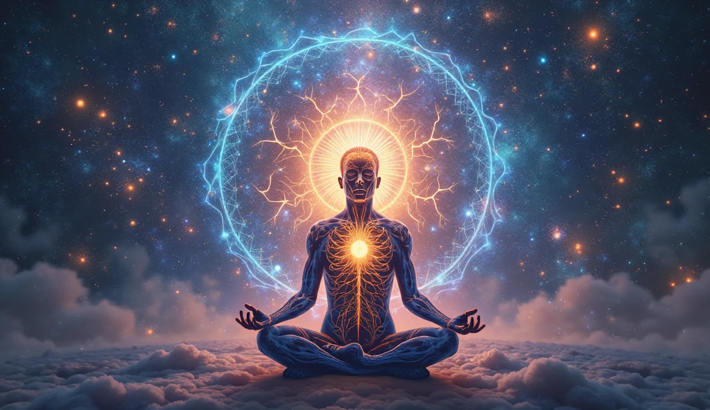 Spiritual energy theme depicting a person drawing